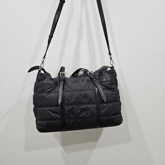 BURBERRY Abbey Quilted Black Nylon Diaper Tote Bag Leather Trim Crossbody Luxury - Picture 7 of 16